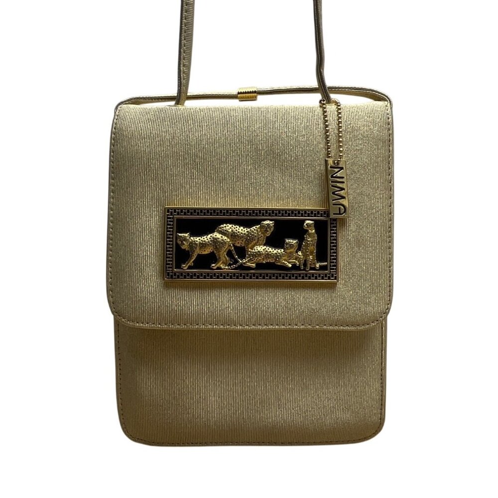 Vintage Nima Women’s Gold Leopard Coalition Embellishment Evening Crossbody Bag